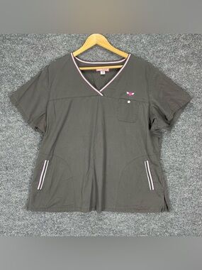 Koi Kathy Peterson Scrub Top Women’s Plus Size 3X Gray Pockets Medical